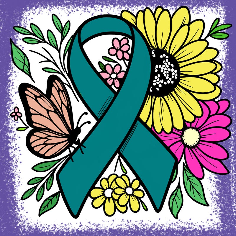 cancer awareness symbol with flowers and butterflies