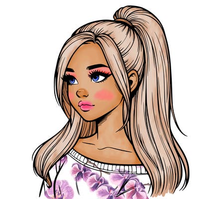 realistic girl with a high ponytail