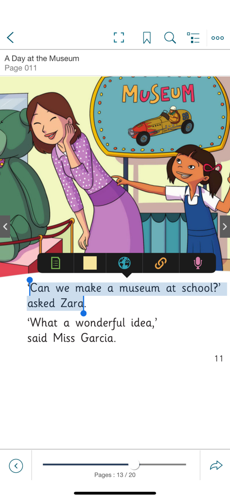 Cambridge Reader - Cambridge Reader mobile app displaying an interactive ebook page with highlighted text and study tools.