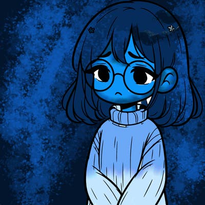 sad girl with glasses in a sweater