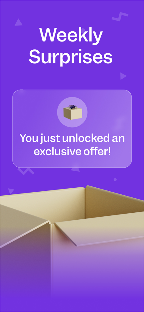 Pogo app screen showing a notification for an unlocked exclusive offer and weekly surprises