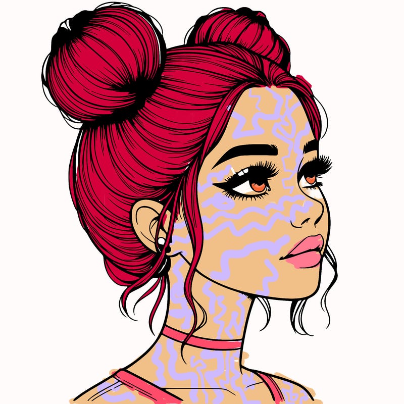 realistic girl with buns on the top of her head