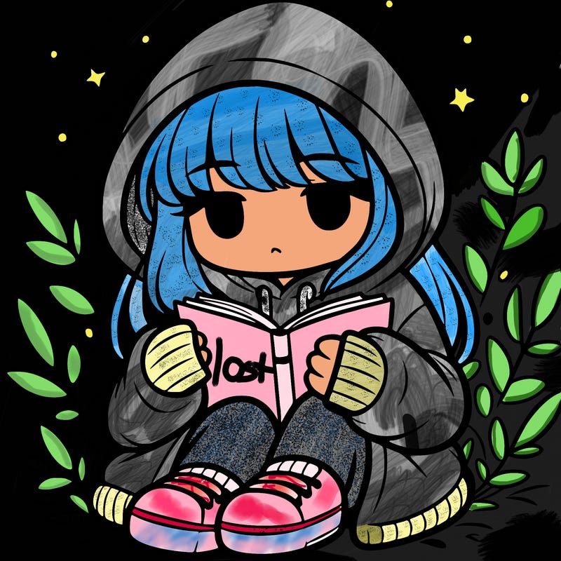 girl in oversized hoodie reading a book