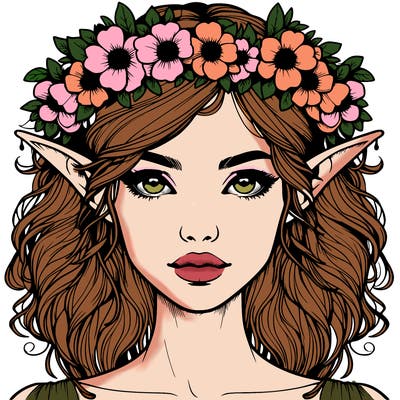 realistic female elf with flower crown