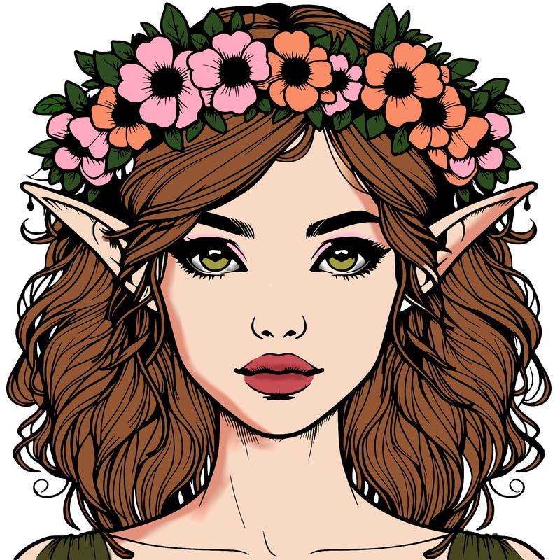 realistic female elf with flower crown