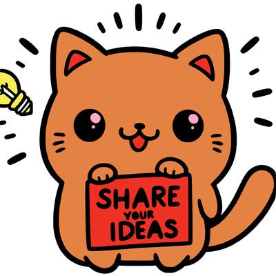 a cute cat saying share your ideas