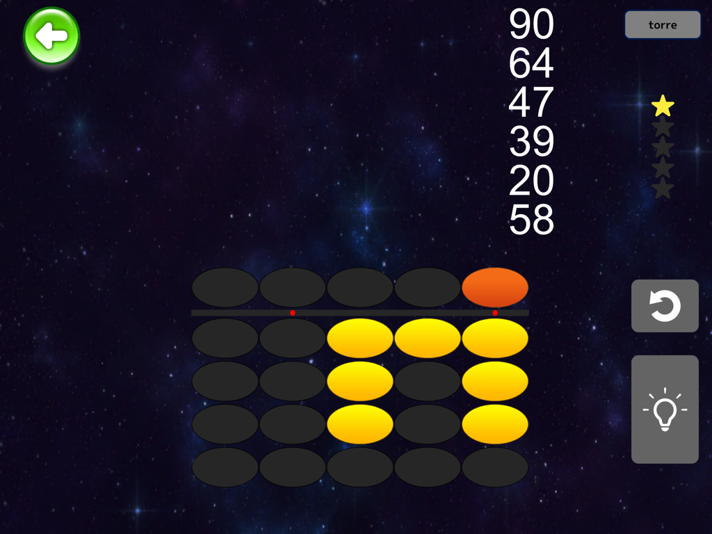 Digital abacus interface for mental calculation practice with a starry space background.