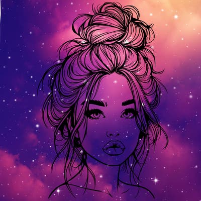 realistic girl with a messy bun and she has lips