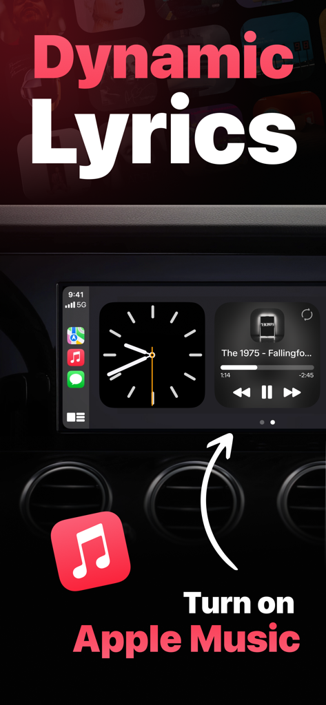 Real time music lyrics display on a car dashboard using Apple Music integration