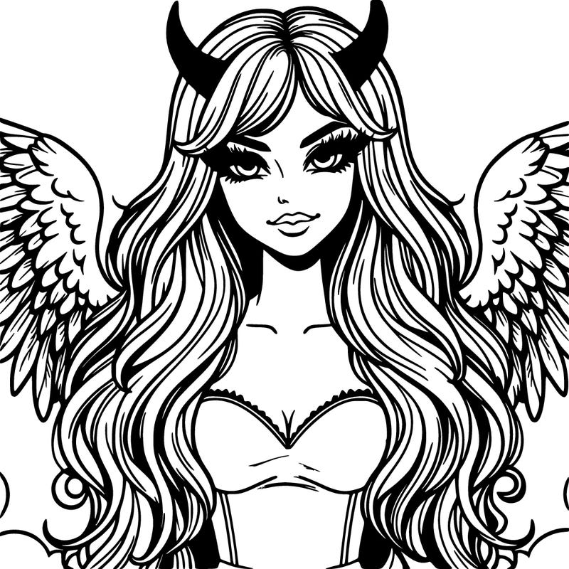 devil woman realistic with wings black eyes long hair top