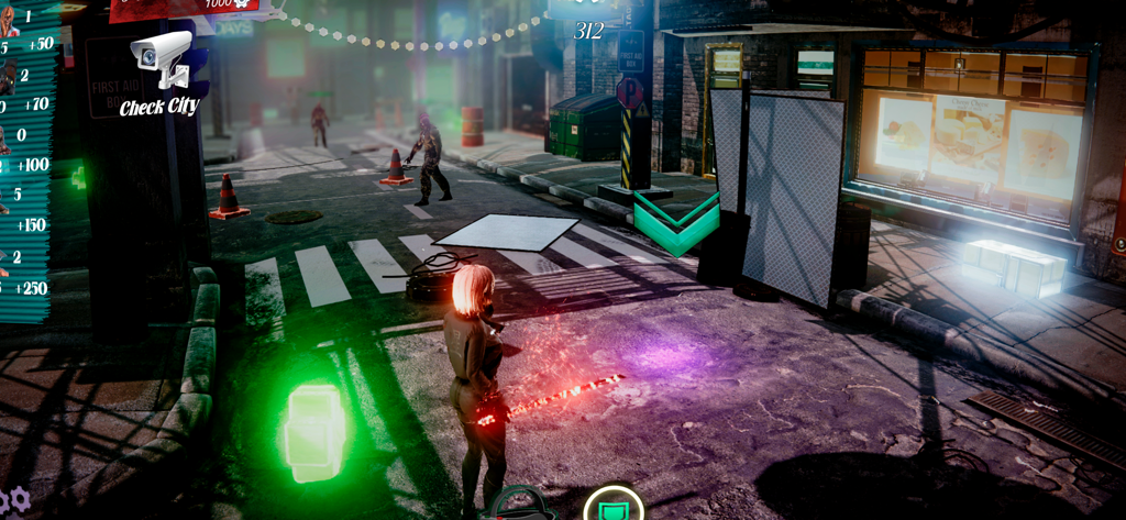 Cyber Night Neon City Arpg War - Female protagonist with a glowing red katana in a neon-lit cyberpunk city street
