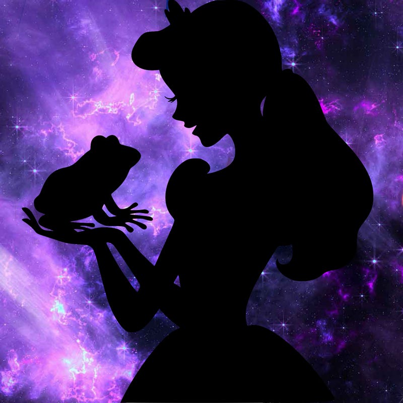 a shadow of a princess holding a frog realistic