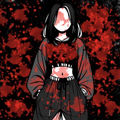 realistic girl faceless with baggy pants and a crop top