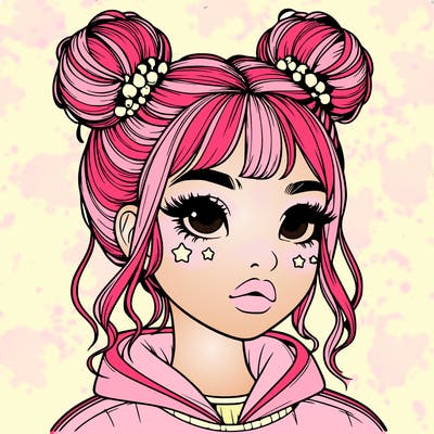 realistic girl with space buns