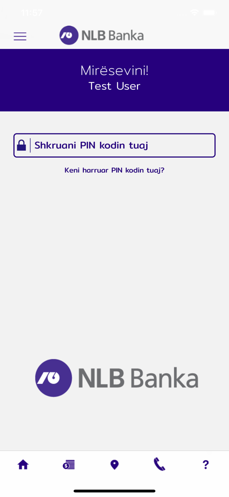 mKlik NLB Kosovaモバイルバンキングアプリのログイン画面。PIN入力フィールドが表示されています。