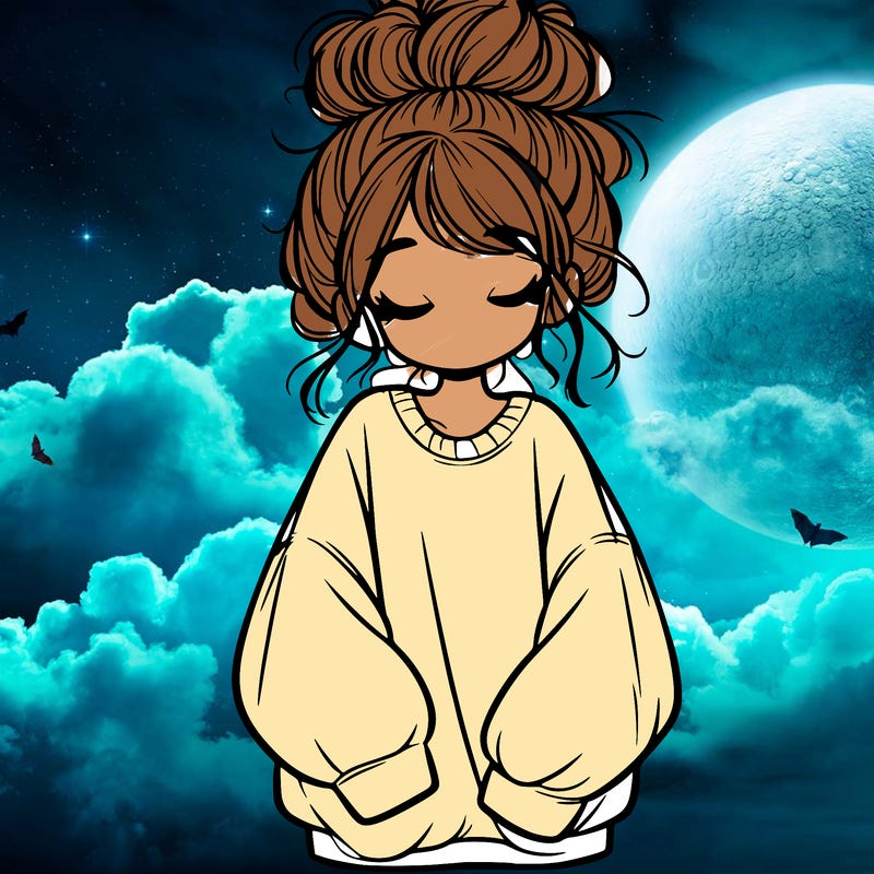 girl with baggy sweatshirt and messy bun