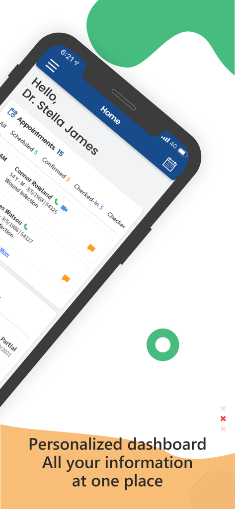 Avalon EMR - Avalon EMR app personalized dashboard for doctors featuring a daily appointment list