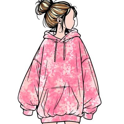 realistic girl with a oversized sweatshirt on and a bun