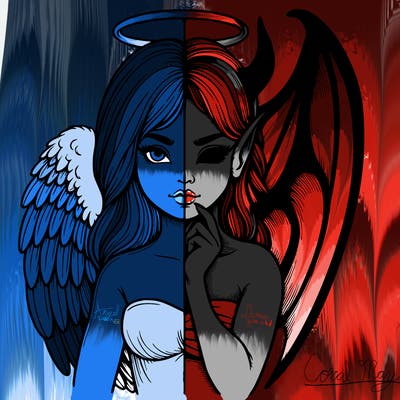 realistic angel half demon