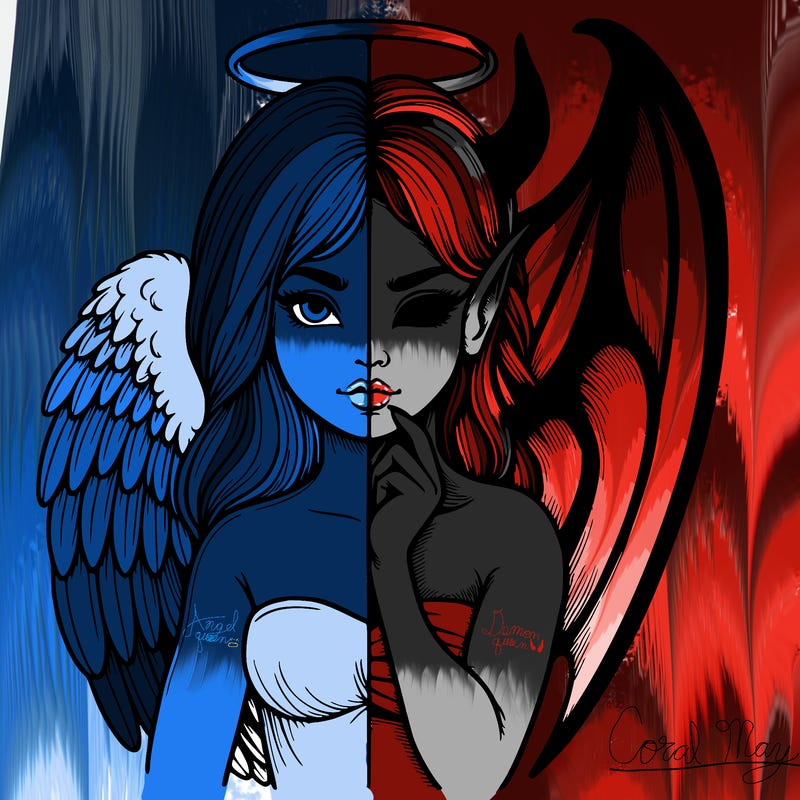 realistic angel half demon