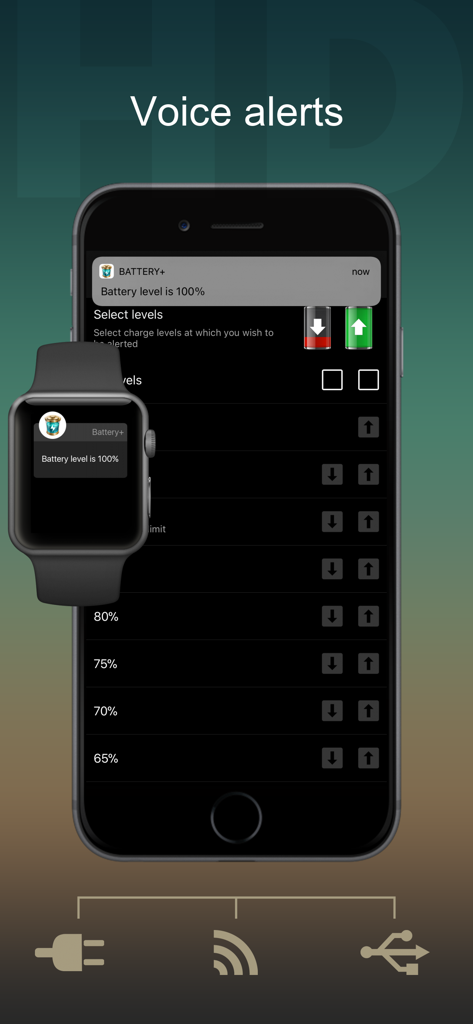 Battery HD+ Pro - Battery HD Pro voice alerts and level notifications on iPhone and Apple Watch