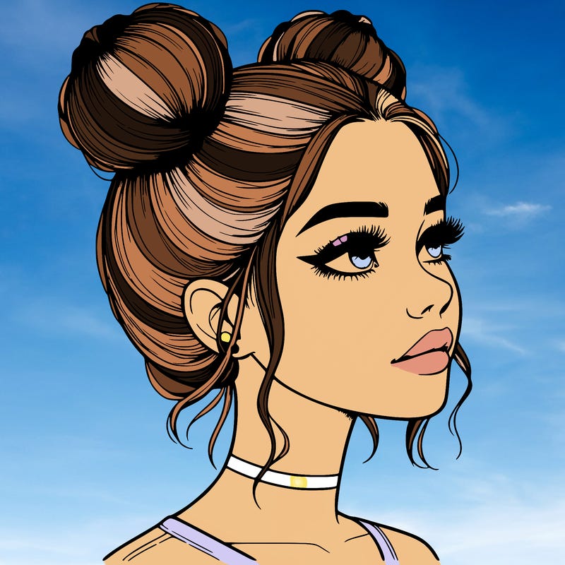 realistic girl with buns on the top of her head