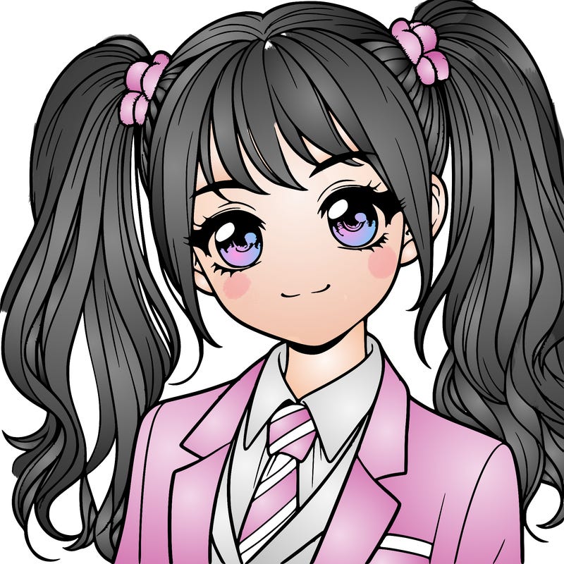 realistic girl with two ponytails and a suit on