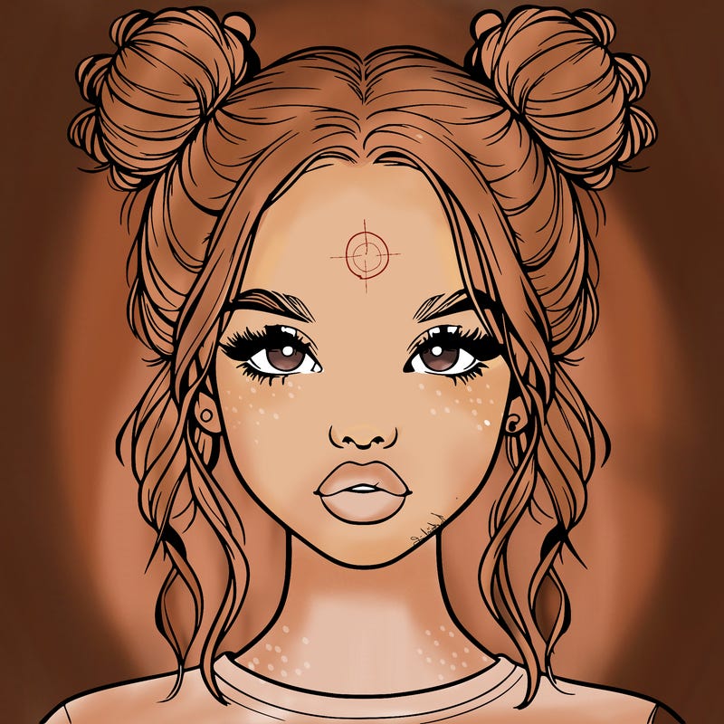 realistic girl with two buns in hair and lips