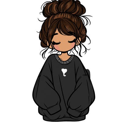 girl with baggy sweatshirt and messy bun