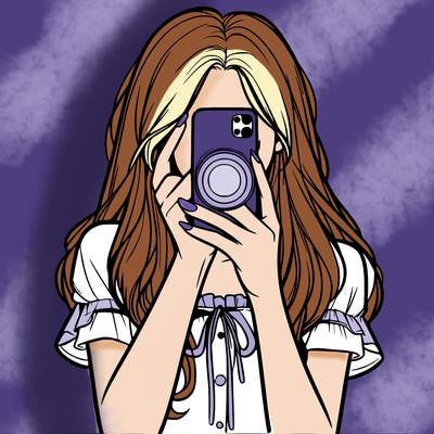 a realistic girl holding her phone taking pictures