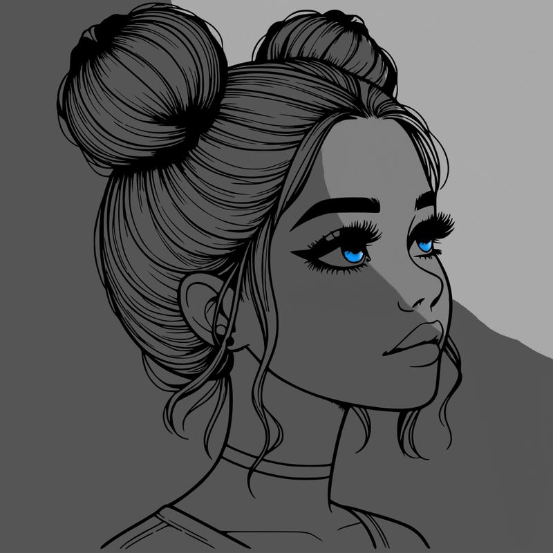 realistic girl with buns on the top of her head