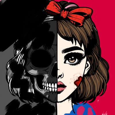 realistic girl with half skull mask