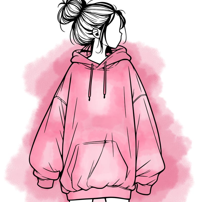 realistic girl with a oversized sweatshirt on and a bun