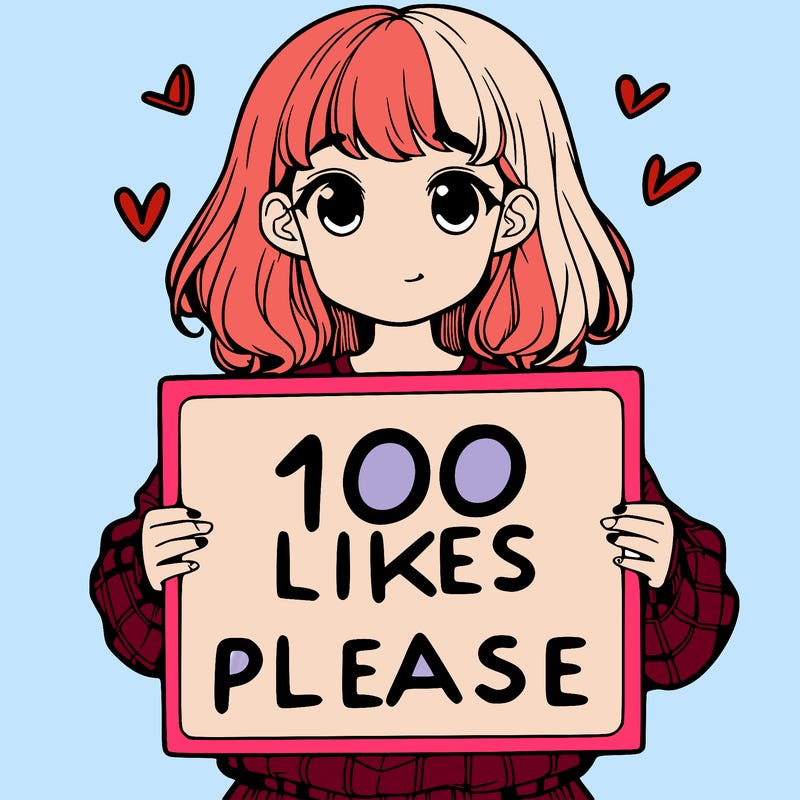 a girl holding a sign saying 100 likes please