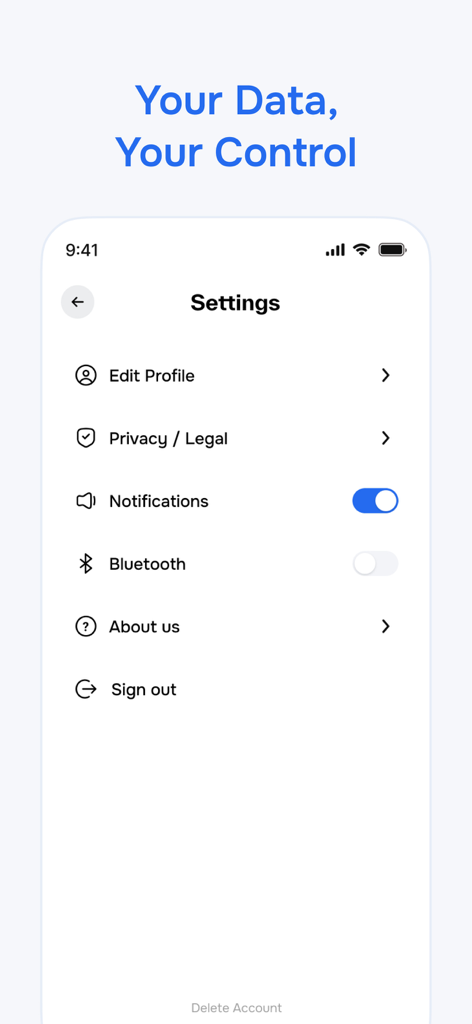 OpenMind AI - Settings screen of OpenMind AI showing user data and privacy controls