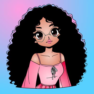 a black anime girl with long afro hair