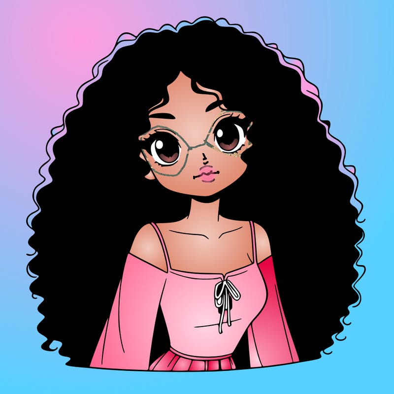 a black anime girl with long afro hair