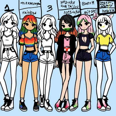a group of girls wearing crop tops and shorts
