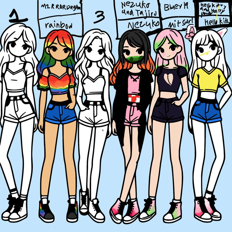 a group of girls wearing crop tops and shorts