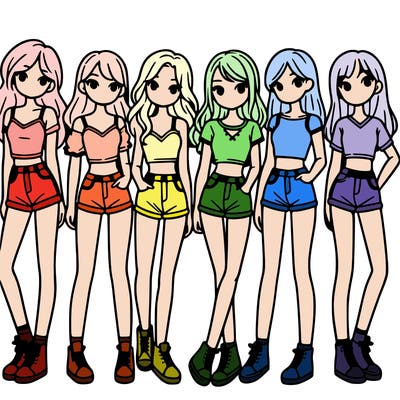 a group of girls wearing crop tops and shorts