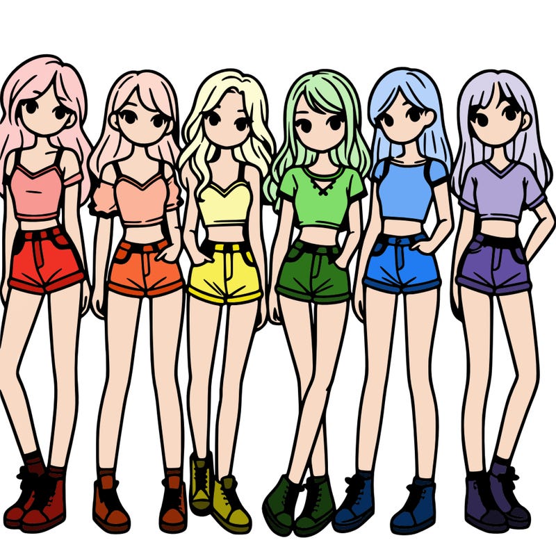 a group of girls wearing crop tops and shorts