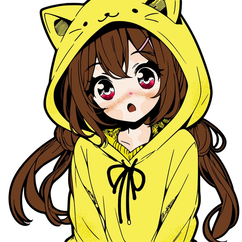 a cute anime girl with a cat hoodie.