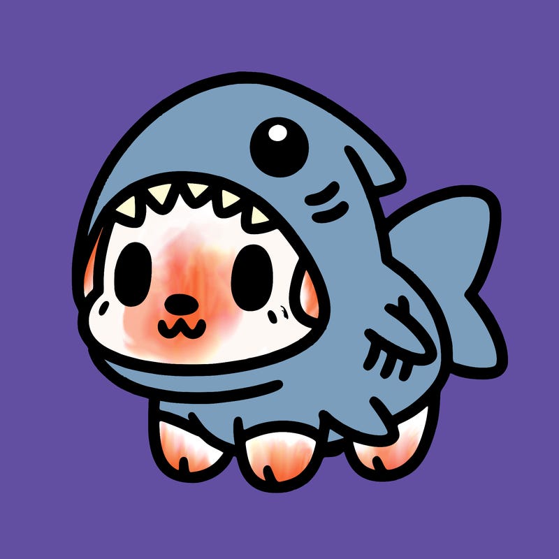 cute dog wearing a shark costume