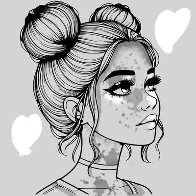realistic girl with buns on the top of her head