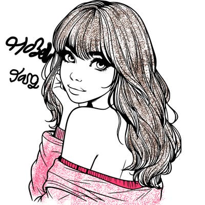 realistic girl with bangs looking over her shoulder