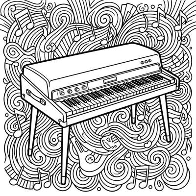 Immerse yourself in the soulful sounds of a classic electric piano with this intricate coloring page. Featuring a detailed Rhodes or Wurlitzer, it's a perfect blend of music and art waiting for your creative touch.