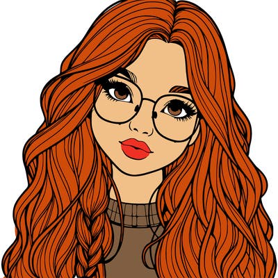 girl with long hair and freckles and glasses realistic