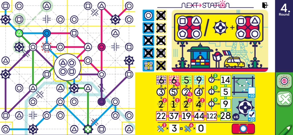 Metro network map and scoring interface in the Next Station Paris game.