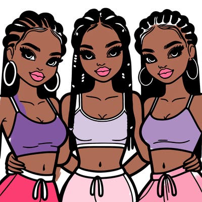 three pretty black girls with braids hugging and crop top