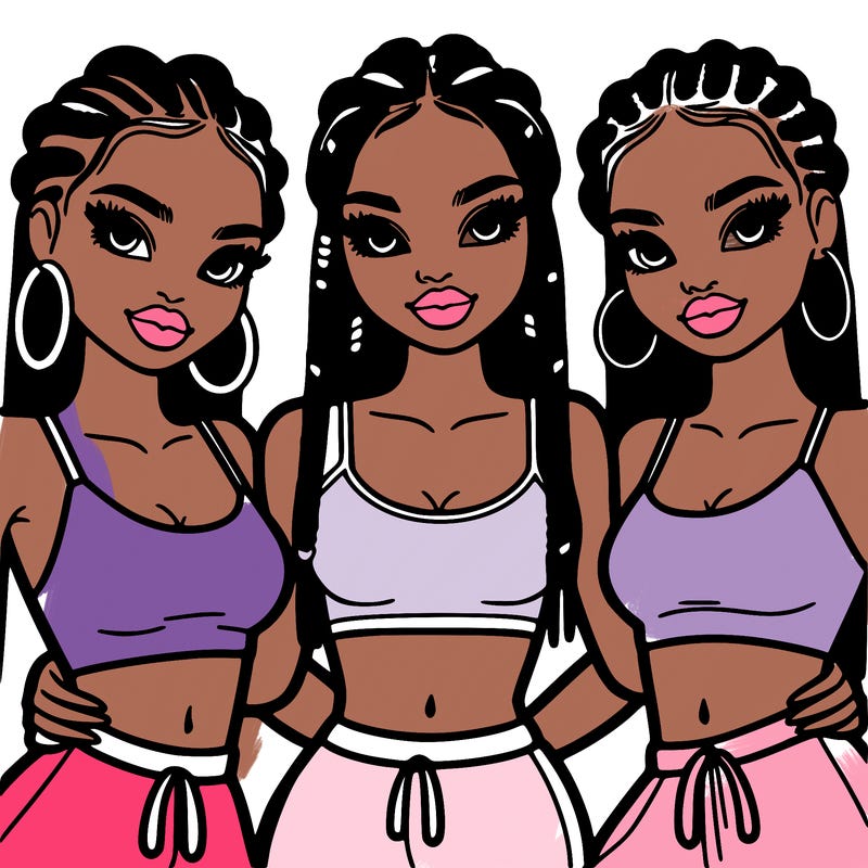 three pretty black girls with braids hugging and crop top